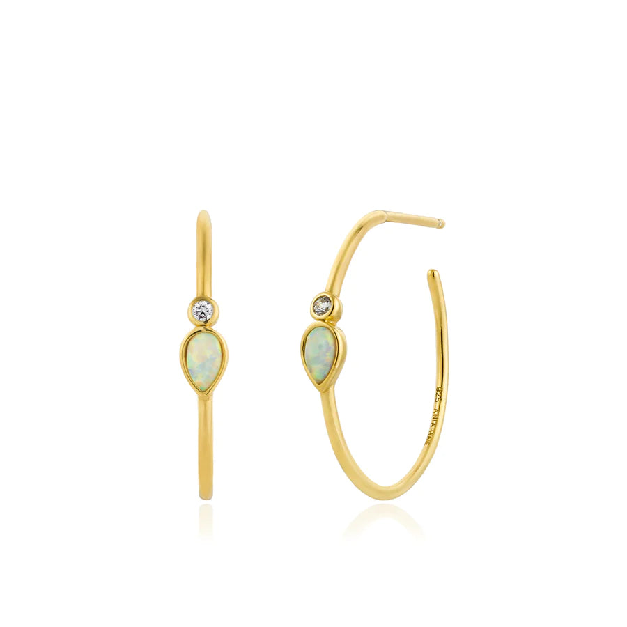 Ania Haie Gold Opal & CZ Fine Hoop Earrings