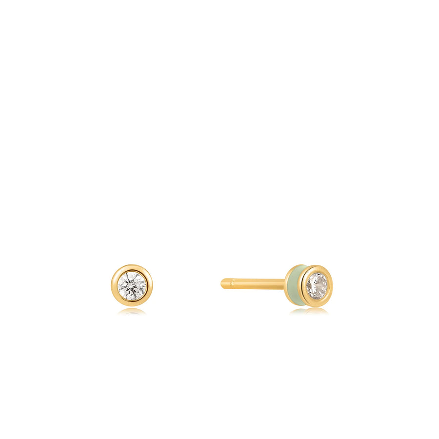 Ania Haie Sage Enamel & CZ Gold Stud Earrings