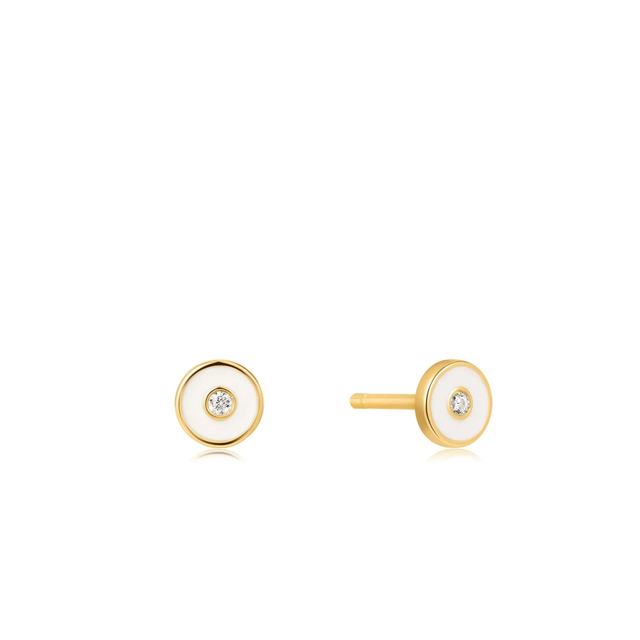 Ania Haie Gold & White Enamel CZ Stud Earrings