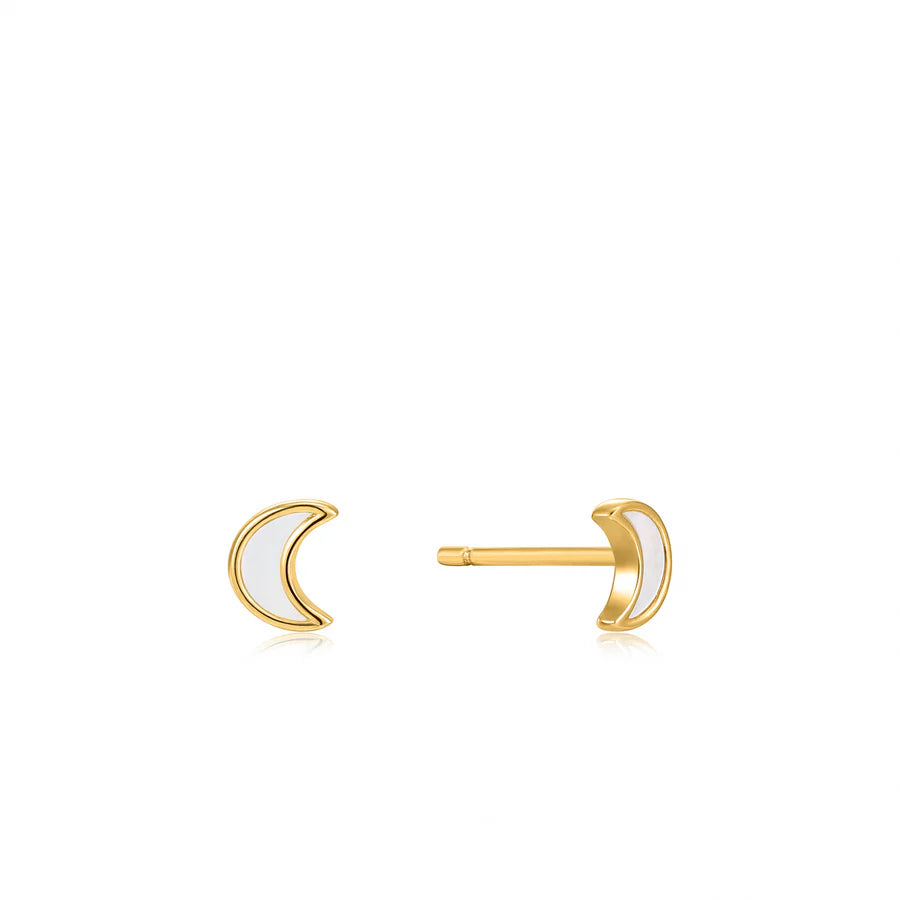 Ania Haie Mini Gold Mother-of-Pearl Moon Stud Earrings