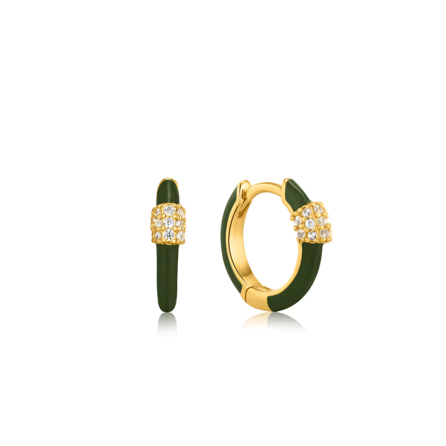 Ania Haie Gold Forest Green Enamel CZ Huggie Hoops