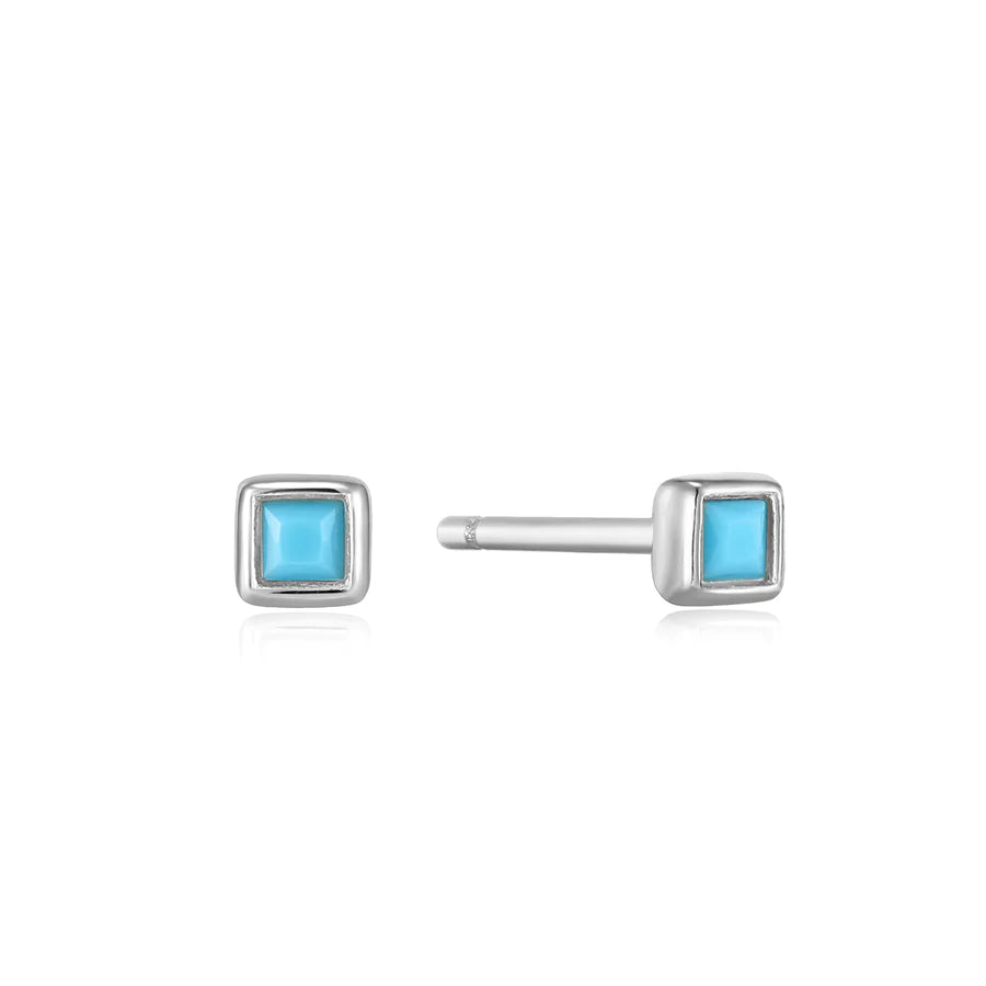 Ania Haie Sterling Silver Mini Square Turquoise Stud Earrings