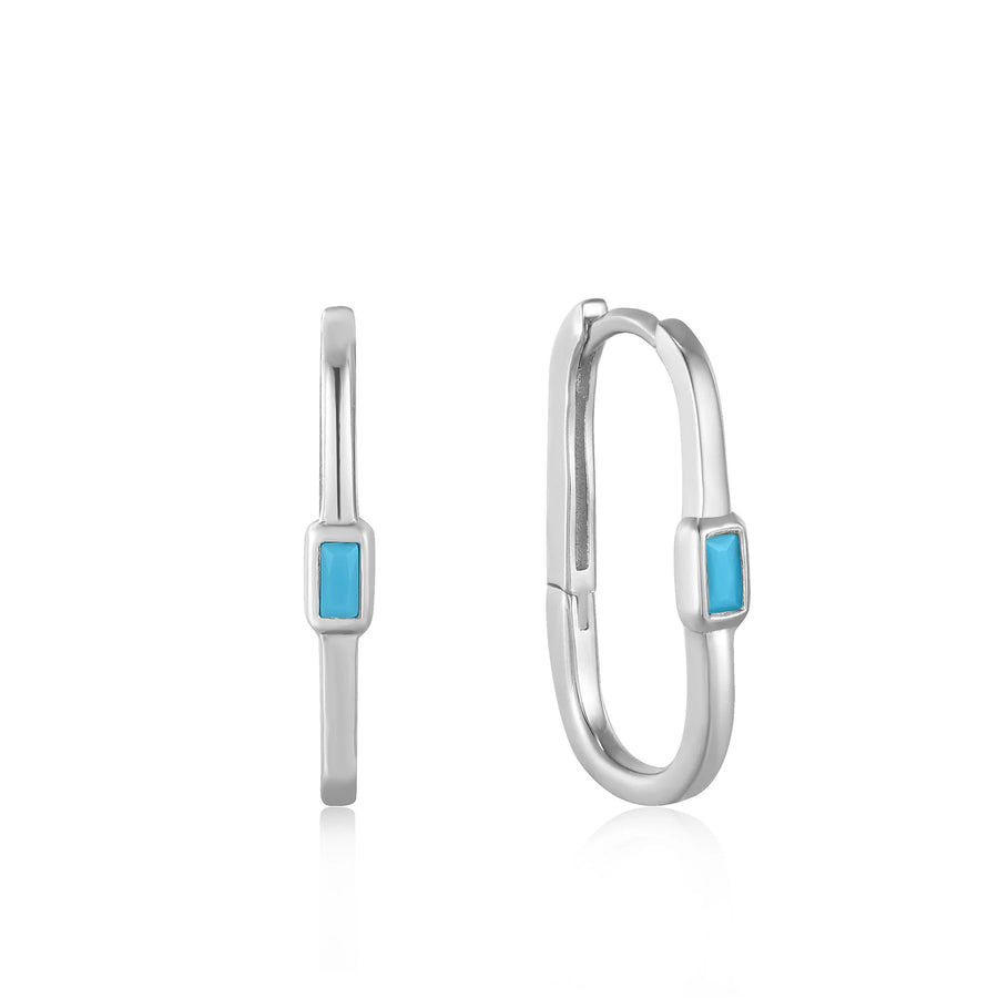 Ania Haie Sterling Silver Turquoise Oval Hoop Earrings