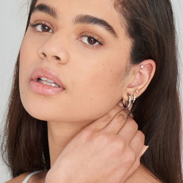 Ania haie Sterling Silver Scattered CZ Huggie Hoop Earrings