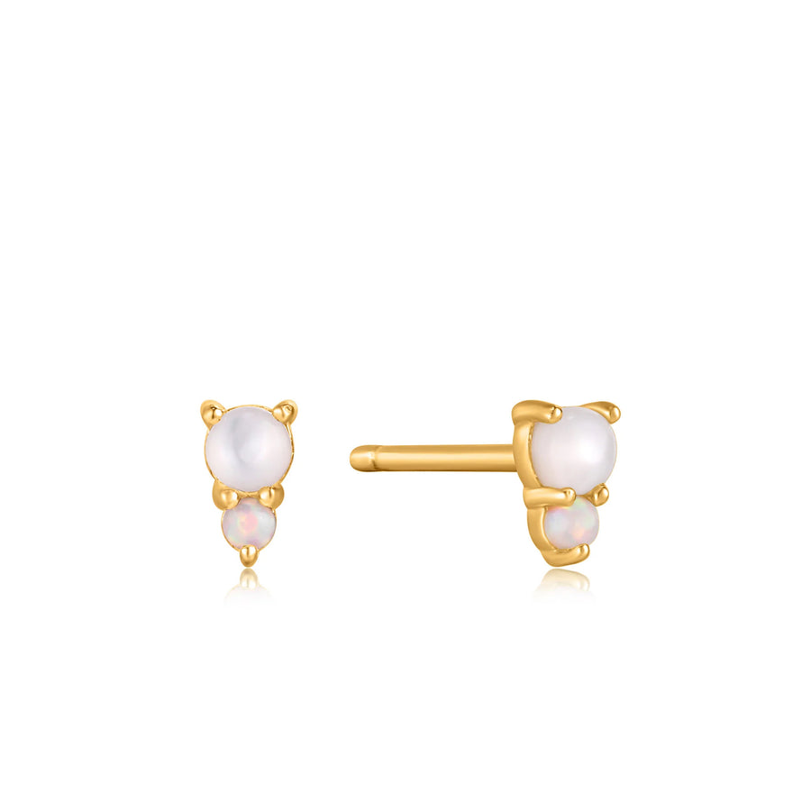 Ania Haie Gold Kyoto Opal Cabochon and MOP Stud Earrings