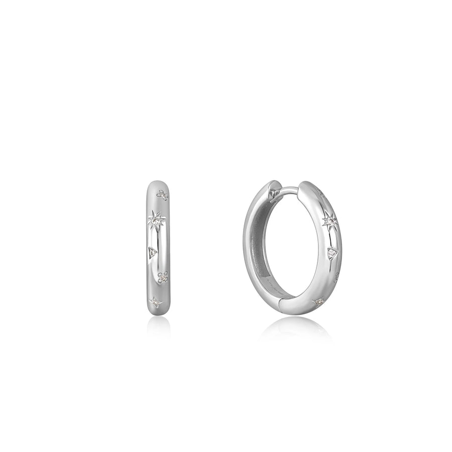 Ania haie Sterling Silver Scattered CZ Huggie Hoop Earrings