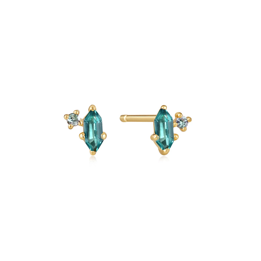 Ania Haie Gold Teal CZ Stud Earrings