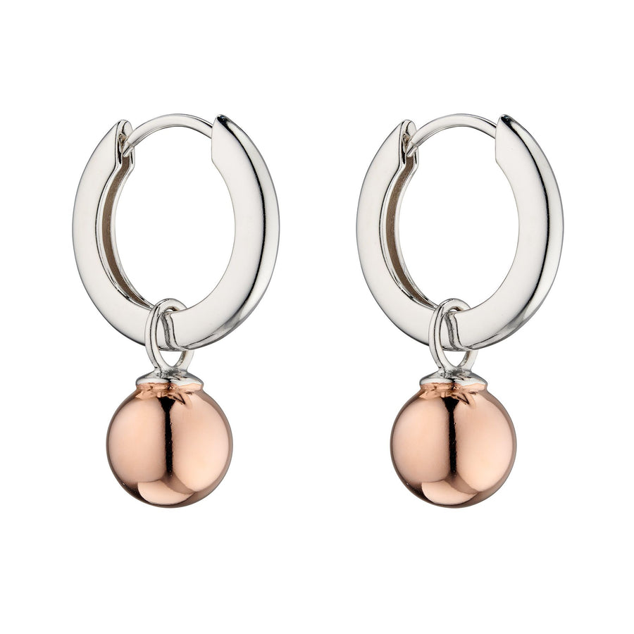 Fiorelli Sterling Silver Hoop Earrings with Removable Rose Gold Bead Dropper