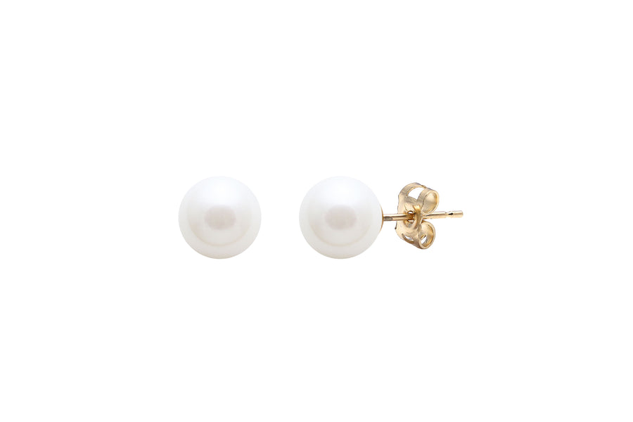 9ct Yellow Gold White Freshwater Pearl Stud Earrings