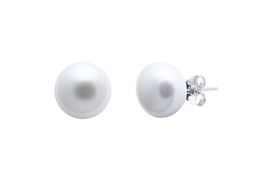 Sterling Silver White Freshwater Pearl 'Button' Stud Earrings