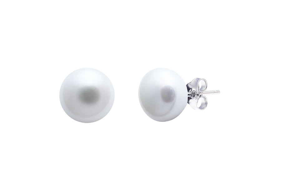 Sterling Silver White Freshwater Pearl 'Button' Stud Earrings