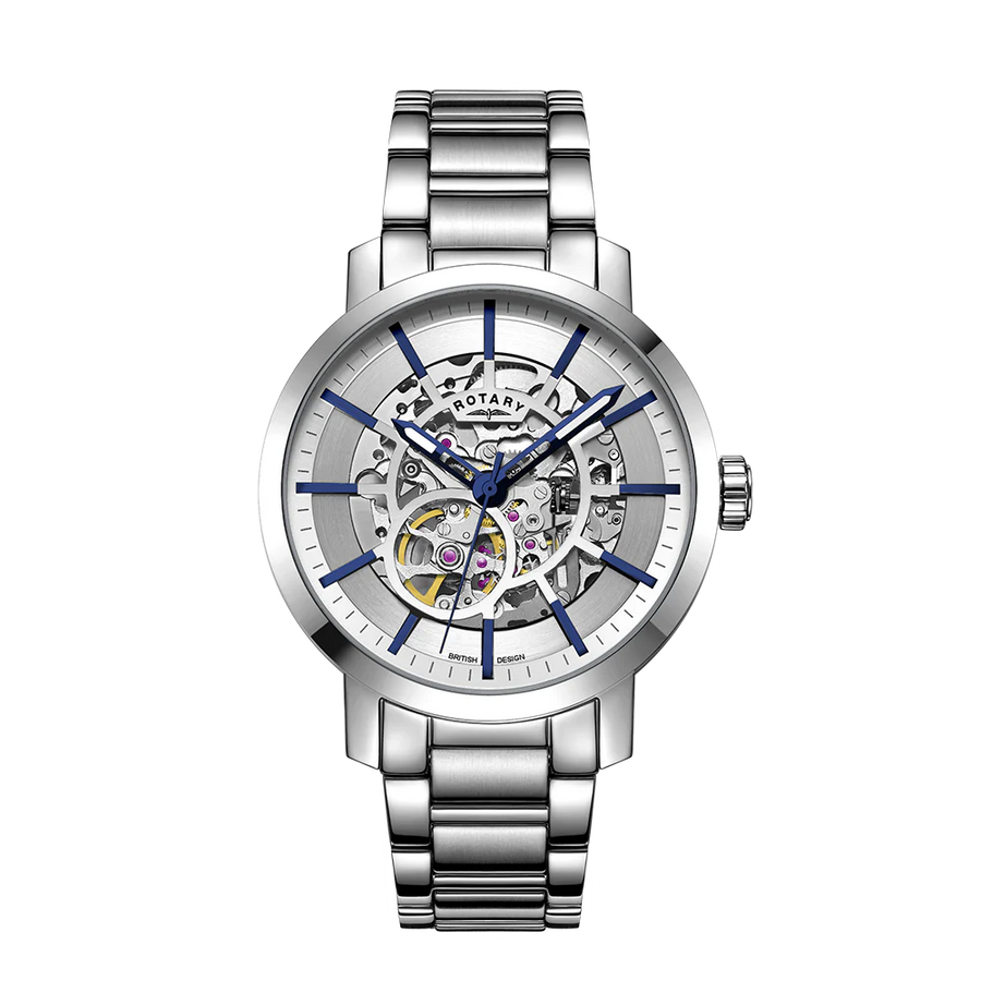 Rotary Gents Stainless Steel 'Greenwich' Skeleton Automatic Watch