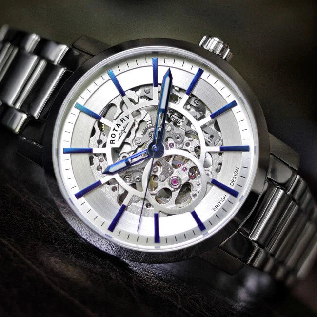 Rotary Gents Stainless Steel 'Greenwich' Skeleton Automatic Watch