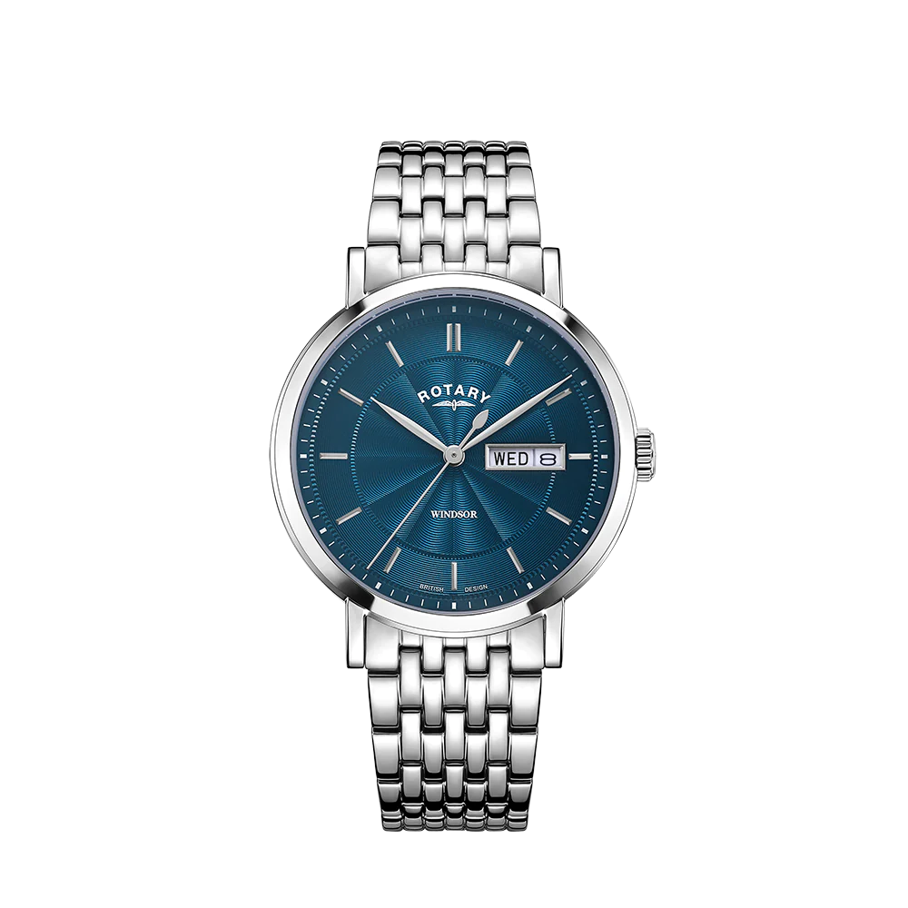 Rotary Gents Stainless Steel 'Windsor' Blue Dial Bracelet Watch ...