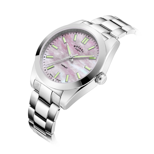 Rotary Ladies Stainless Steel Pink Mother of Pearl Dial Watch