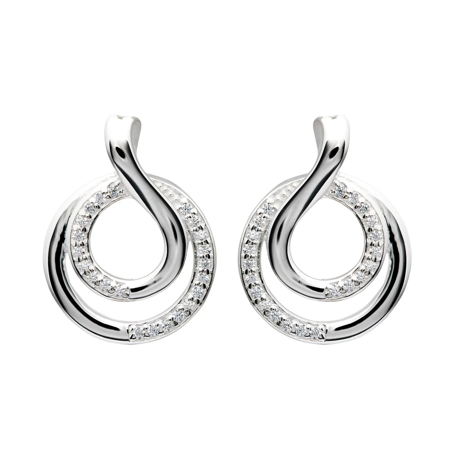Unique Ladies Sterling Silver CZ Double Swirl Stud Earrings
