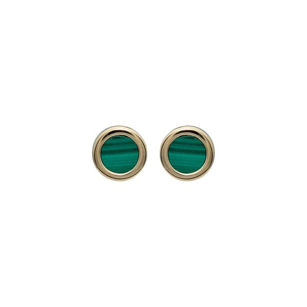 Unique Ladies Gold Plated Round Malachite Stud Earrings