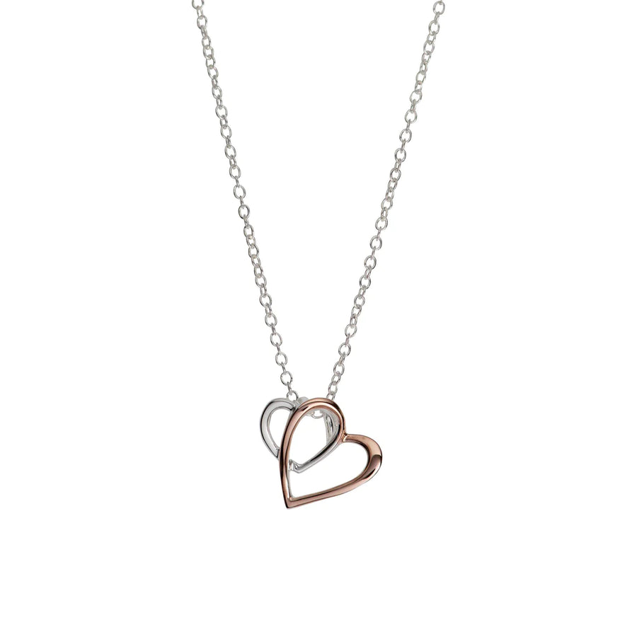 Unique Ladies Two-Tone Double Heart  Pendant & Chain