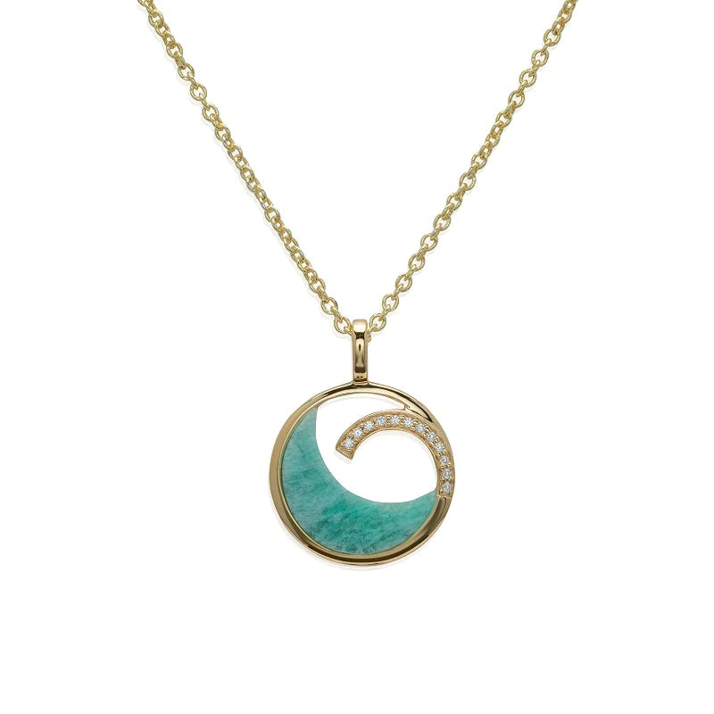 Unique Ladies Gold Plated Silver Amazonite & CZ Swirl Pendant