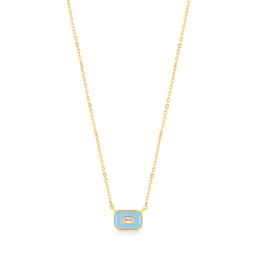Ania Haie Powder Blue Enamel Emblem Gold Necklace