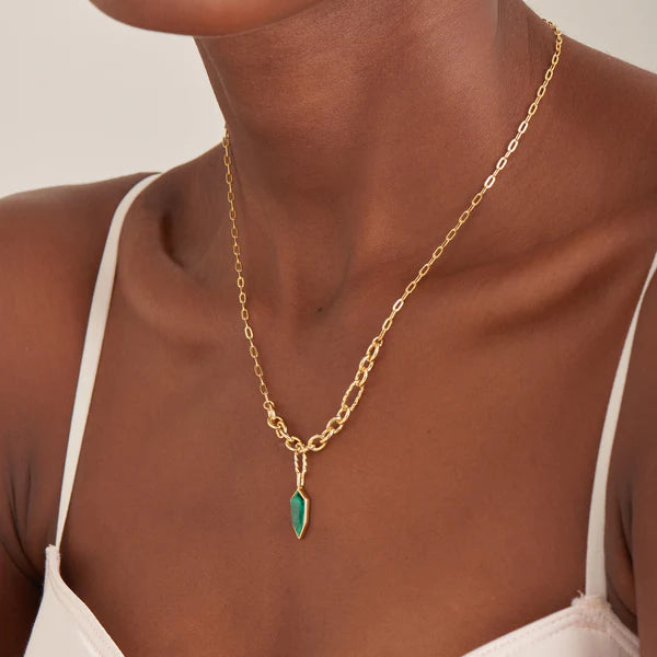 Ania Haie Gold Malachite Emblem Drop Necklace
