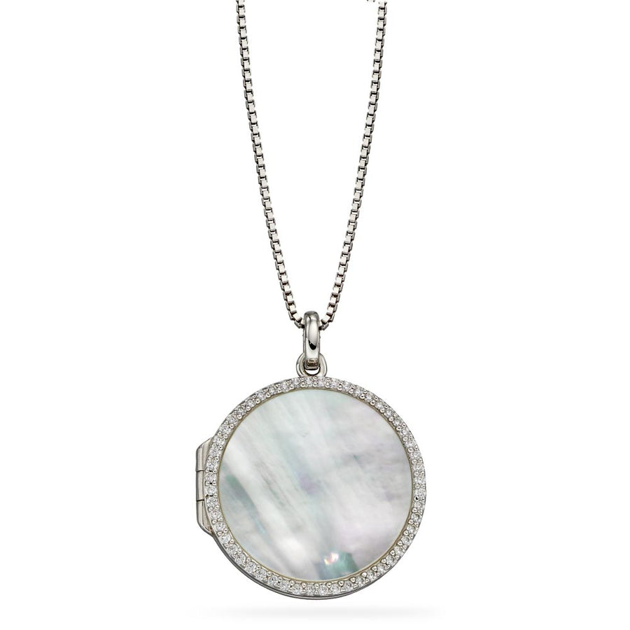 Fiorelli Sterling Silver Mother of Pearl & CZ Locket and Chain