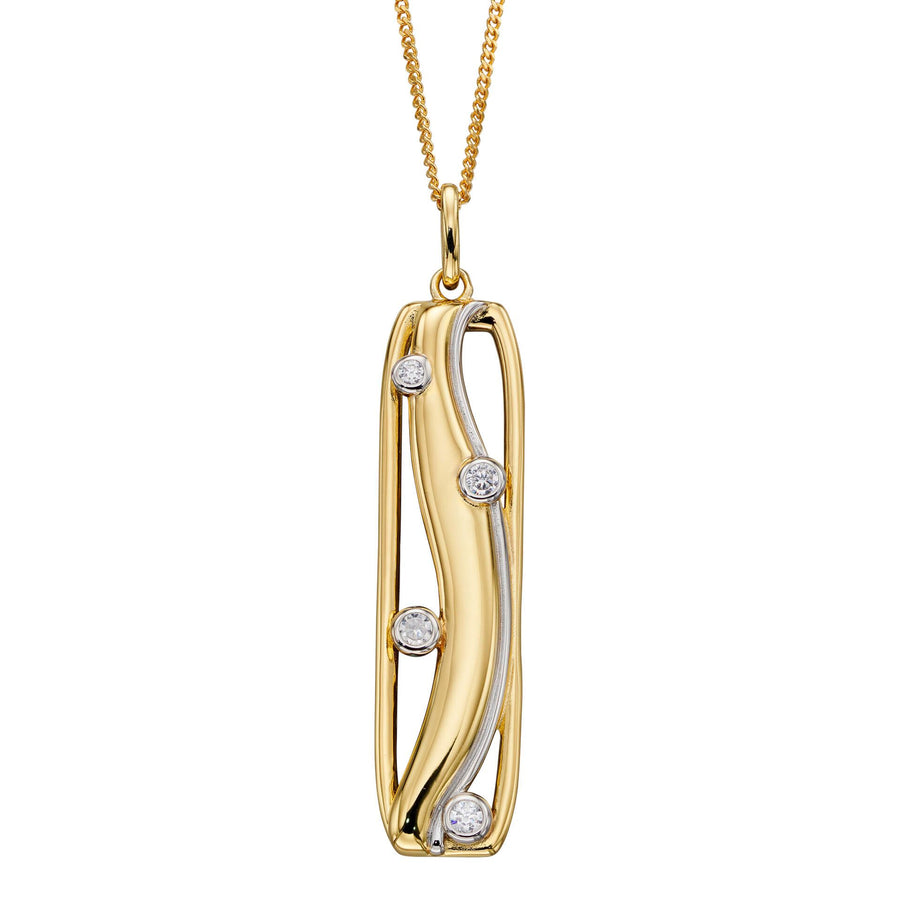 Fiorelli Gold Plated Sterling Silver CZ Rectangular Pendant and Chain