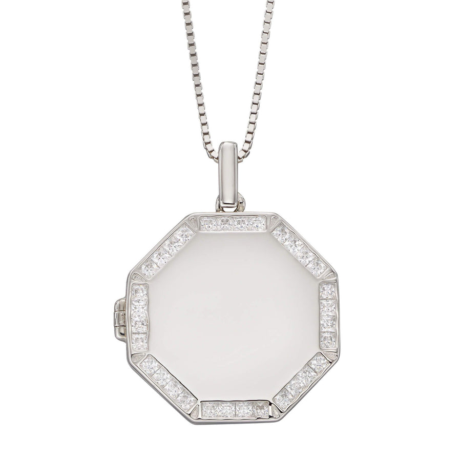 Fiorelli Sterling Silver CZ Octagonal Locket & Chain