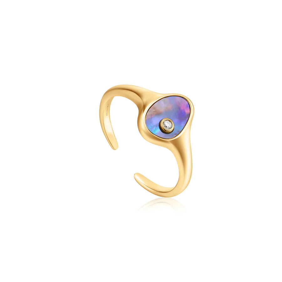 Ania Haie Gold Tidal Abalone & CZ Adjustable Signet Ring