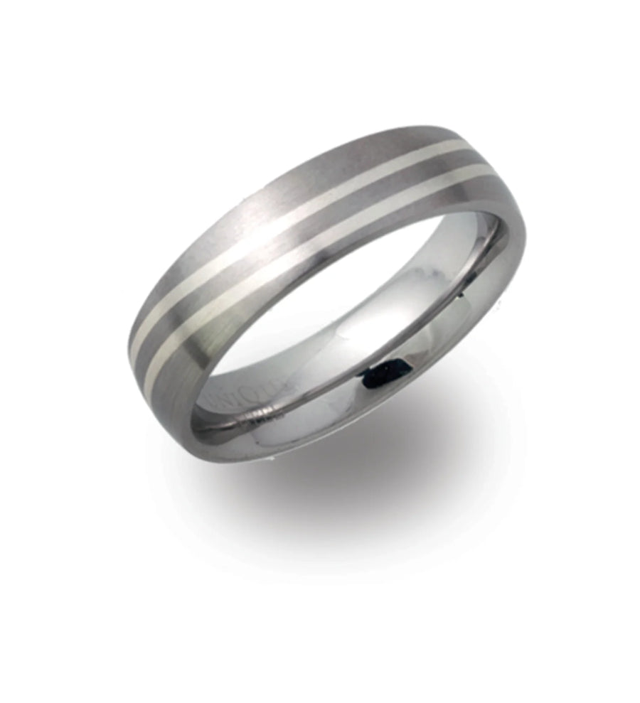 Unique Gents Steel & Silver Wave Inlay Ring
