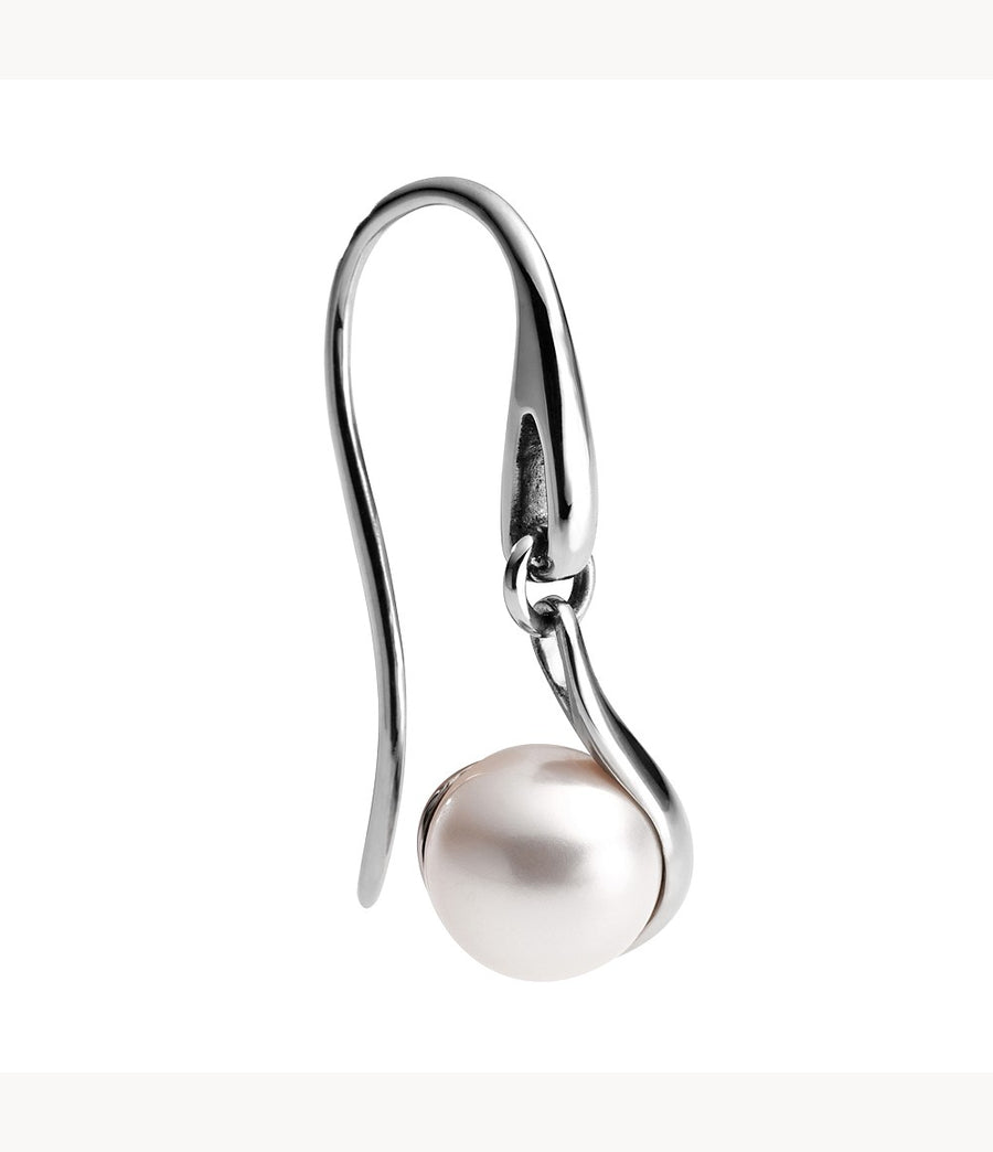 Skagen Steel Pearl Twisted Drop Earrings