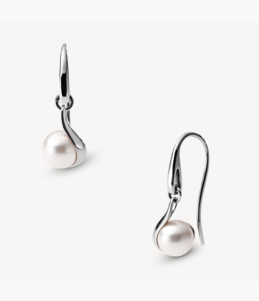 Skagen Steel Pearl Twisted Drop Earrings