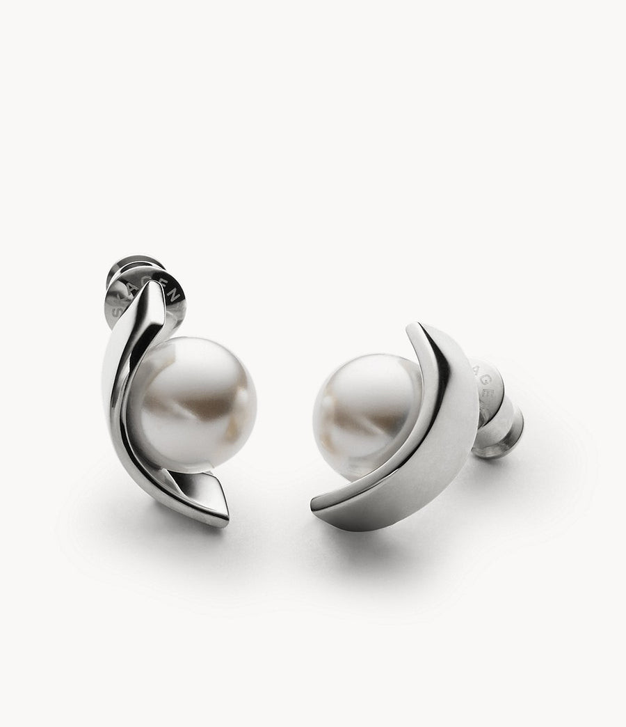 Skagen Pearl Curve Detail Stud Earrings