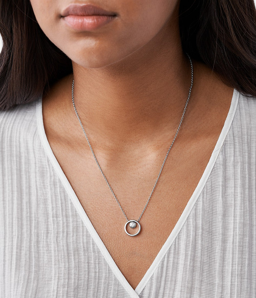 Skagen Open Circle Steel Crystal Necklace