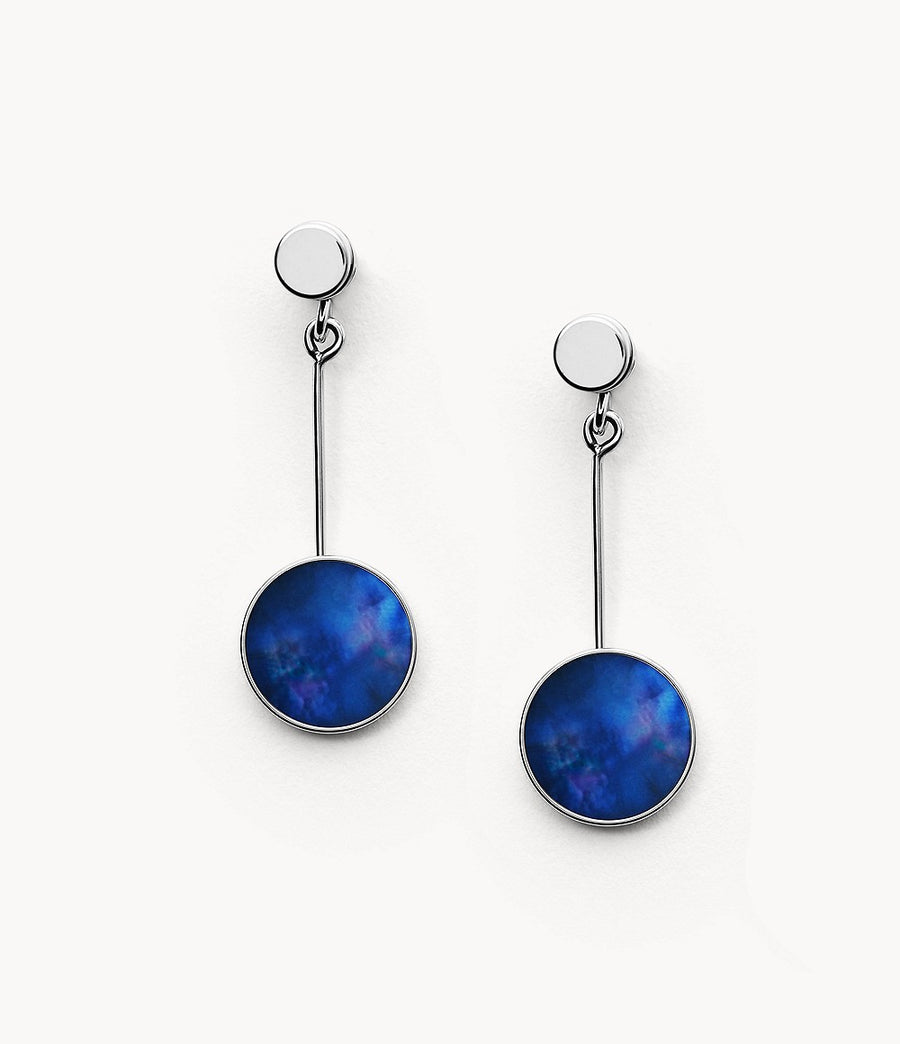 Skagen Steel Mother of Pearl Disk Drop Earrings