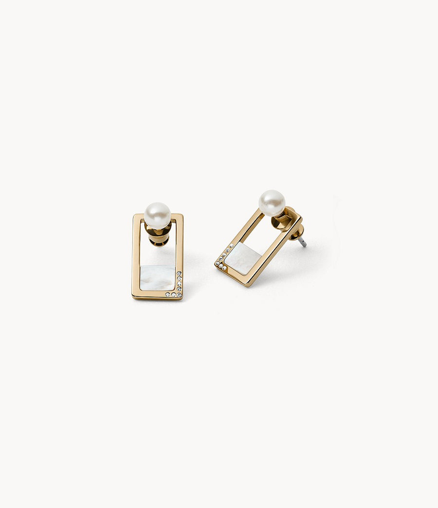 Skagen Gold-Tone Mother of Pearl & Pearl Stud Earrings