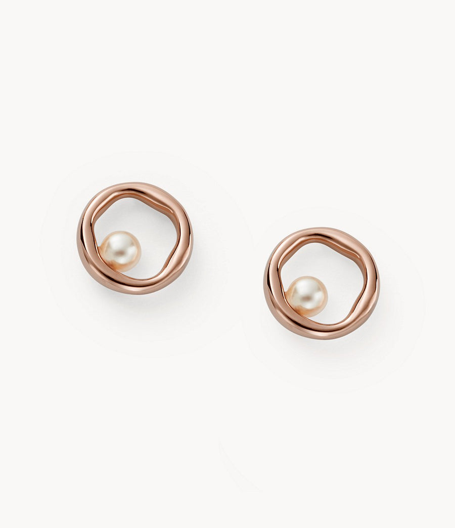 Skagen Rose-Tone Pearl Stud Earrings