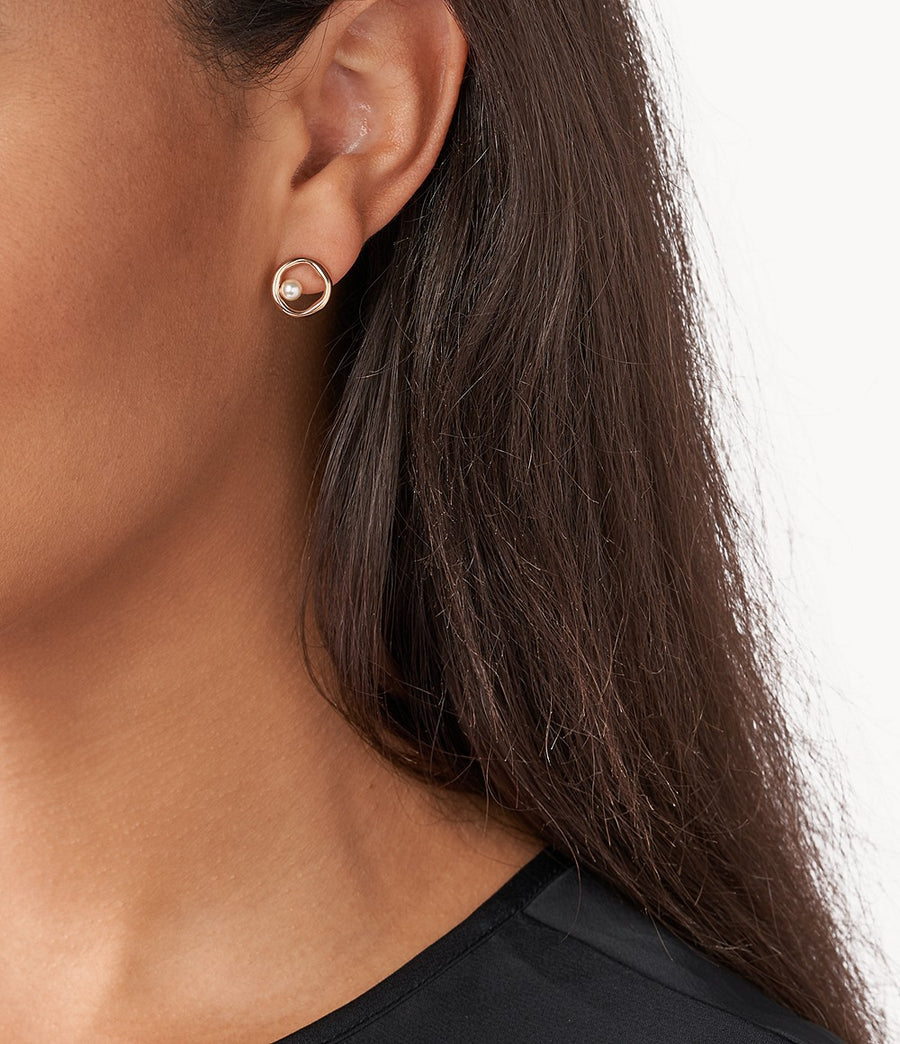 Skagen Rose-Tone Pearl Stud Earrings