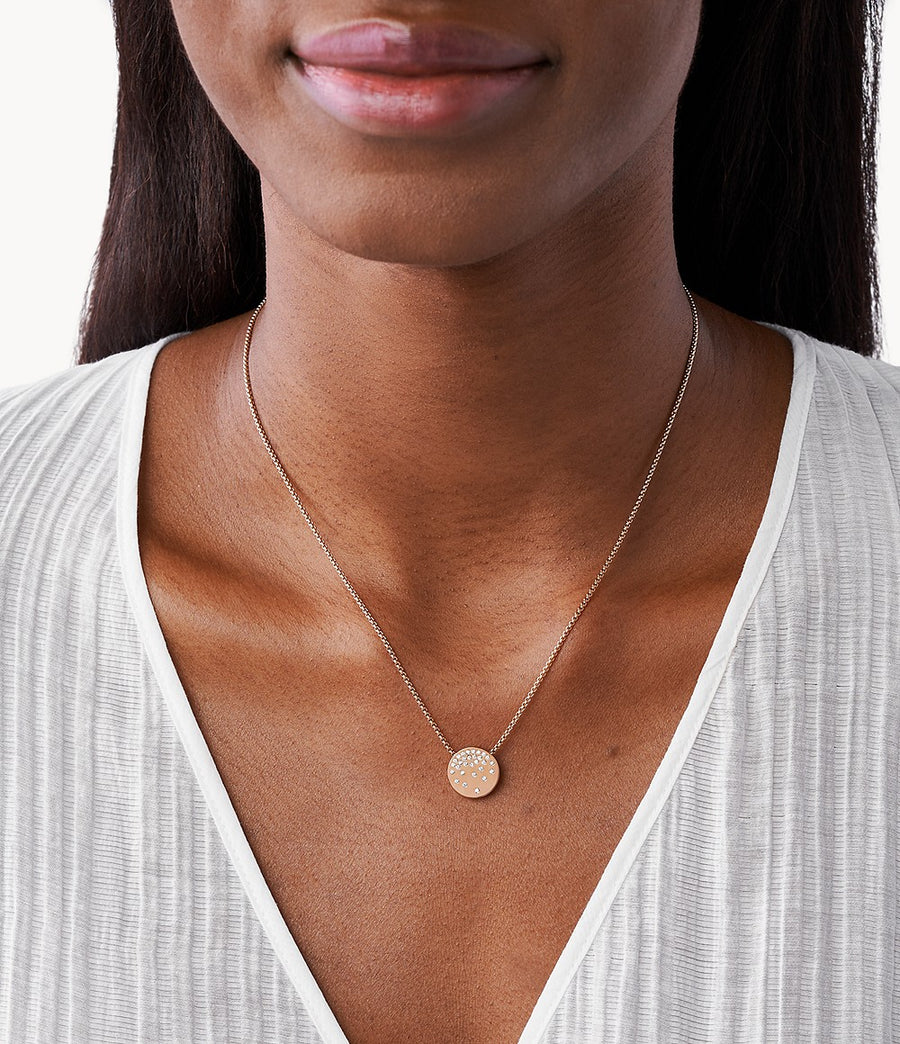 Skagen Rose Gold-Tone Flat CZ Disk Necklace