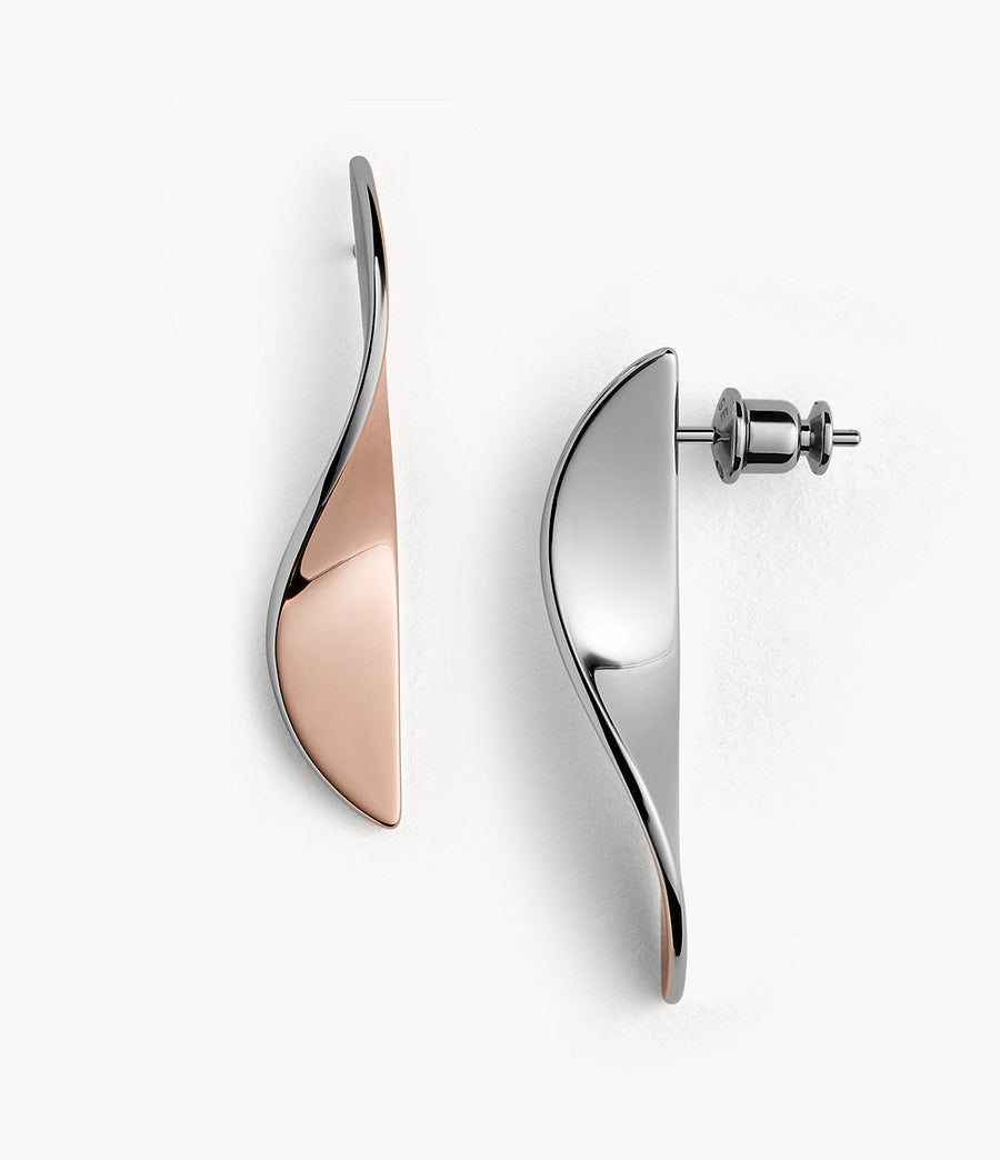 Skagen Two-Tone Steel Wave Drop Earrings