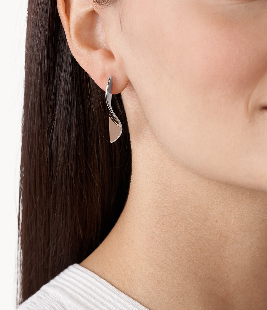 Skagen Two-Tone Steel Wave Drop Earrings