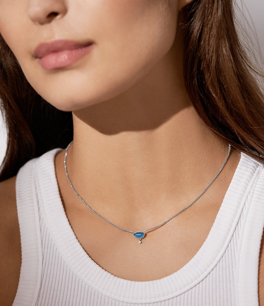 Skagen Steel Sea Glass & CZ Necklace