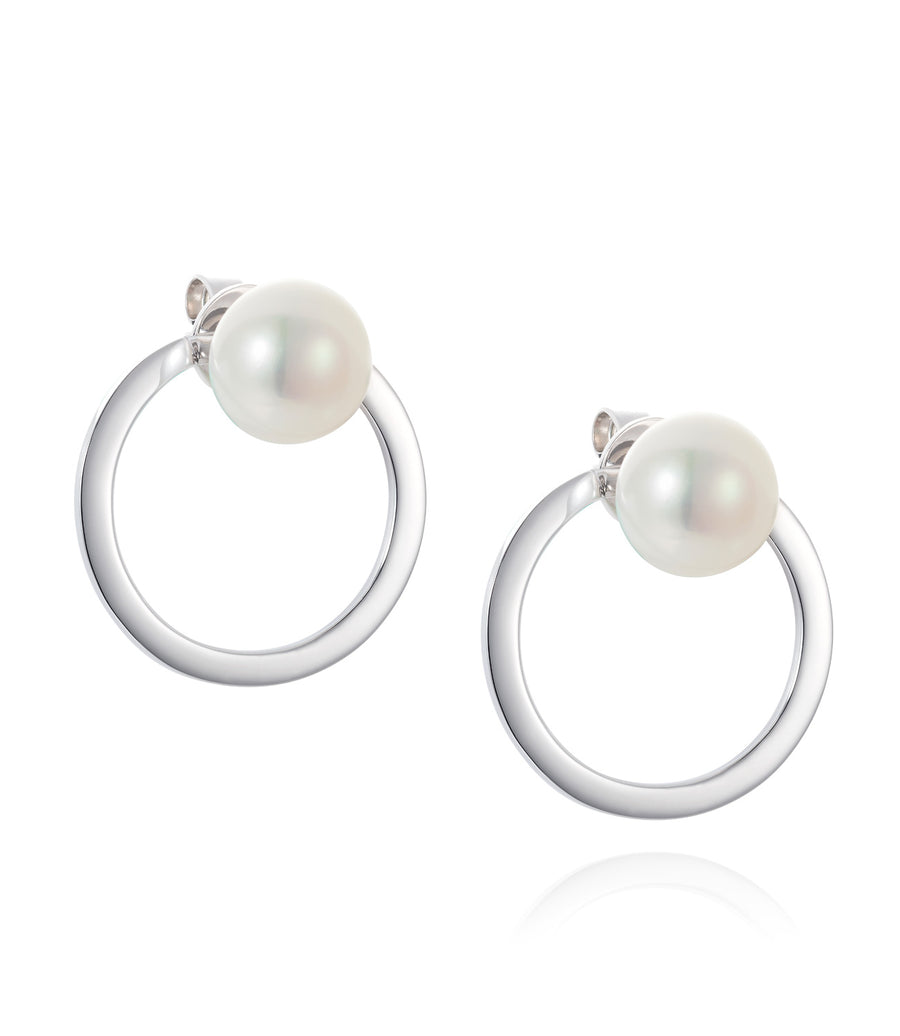 Claudia Bradby Two Part White Freshwater Pearl & Sterling Silver Hoop Earrings