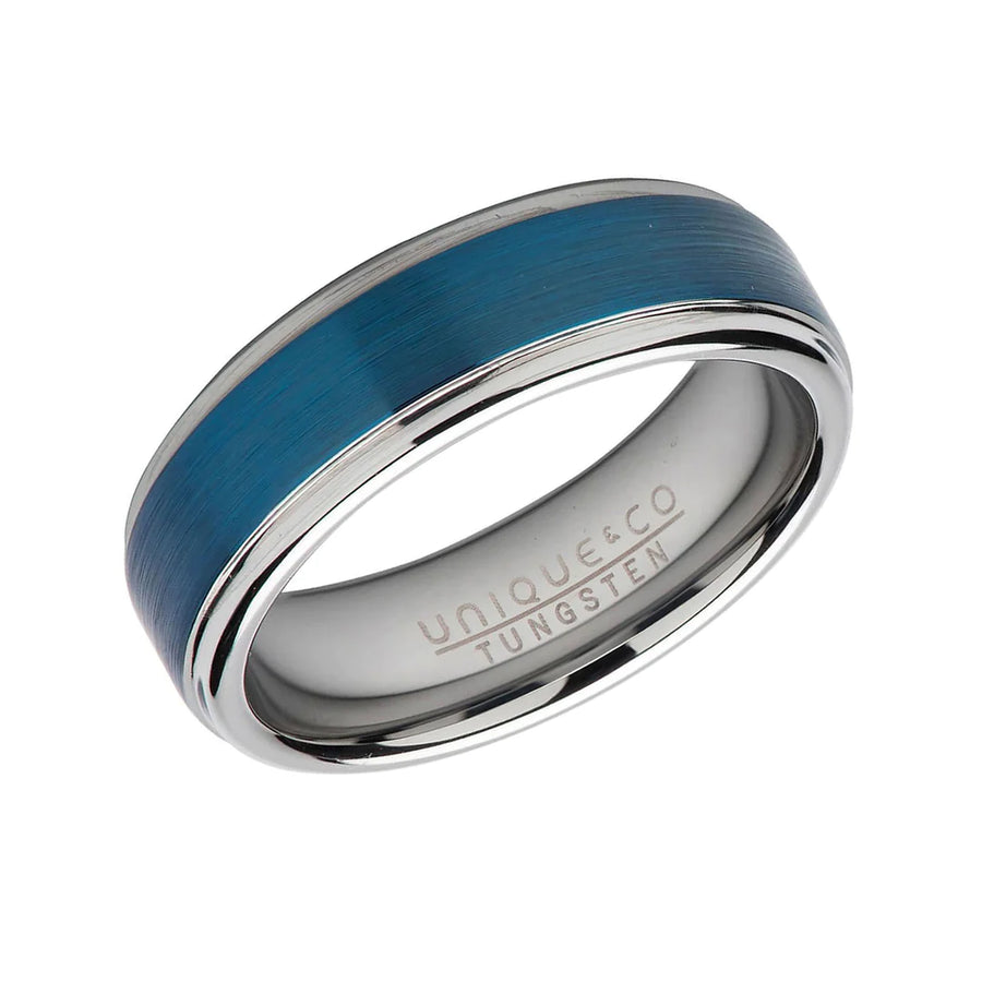Unique Gents Tungsten 7mm Blue IP Ring