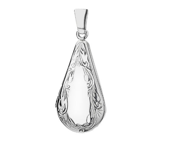 Sterling Silver Tear Drop Scroll Border Locket