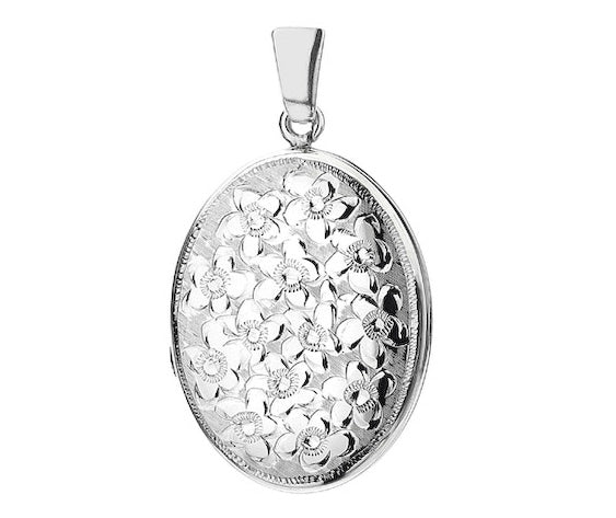Sterling Silver Large Floral Oval Locket