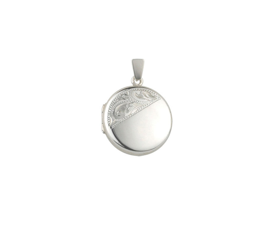 Sterling Silver Medium Round Half Engraved Locket