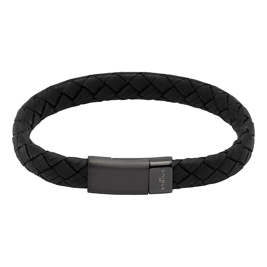 Unique Black Leather Bracelet With Black IP Clasp