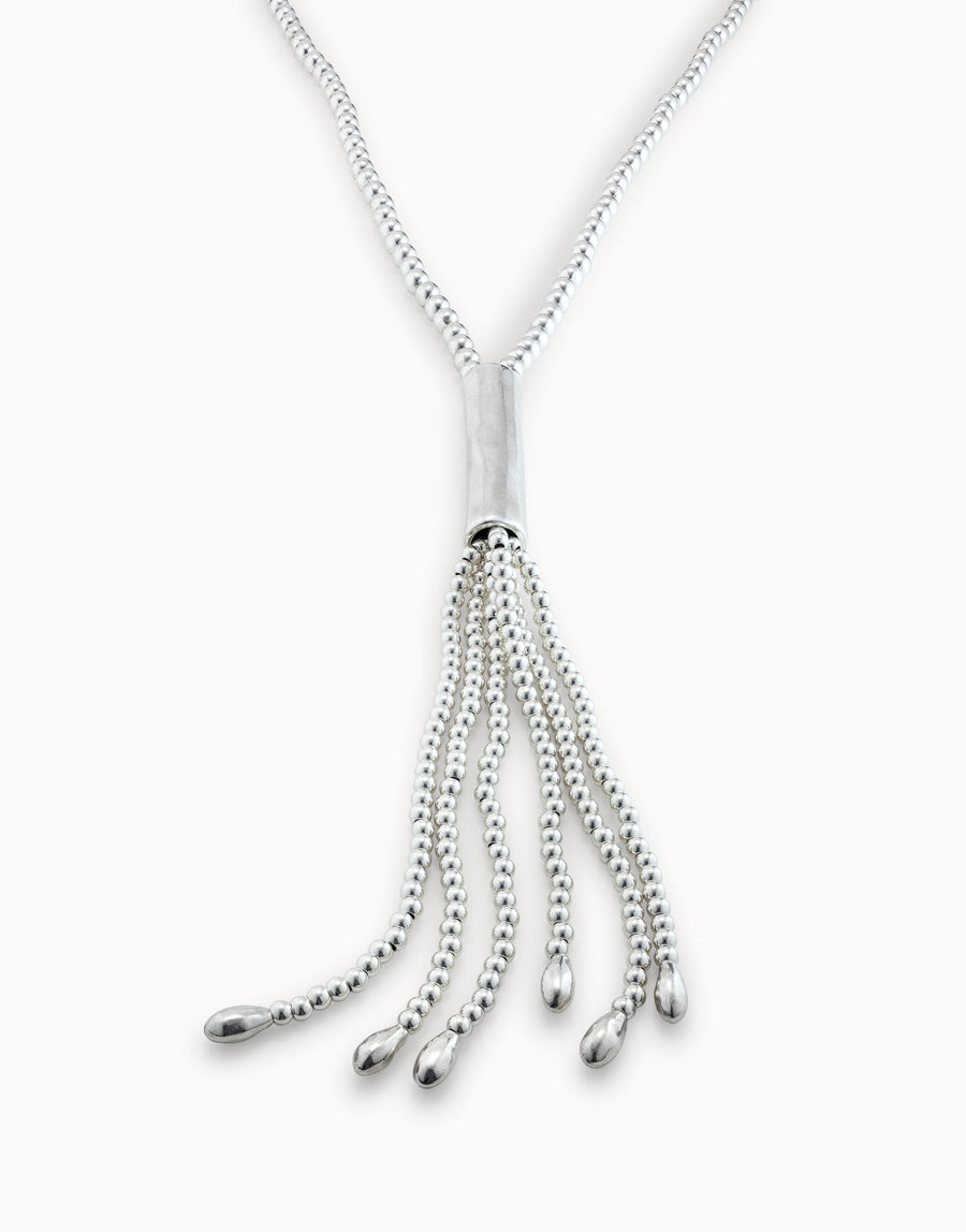 Silver Plated Long Tassel Beaded Necklace
