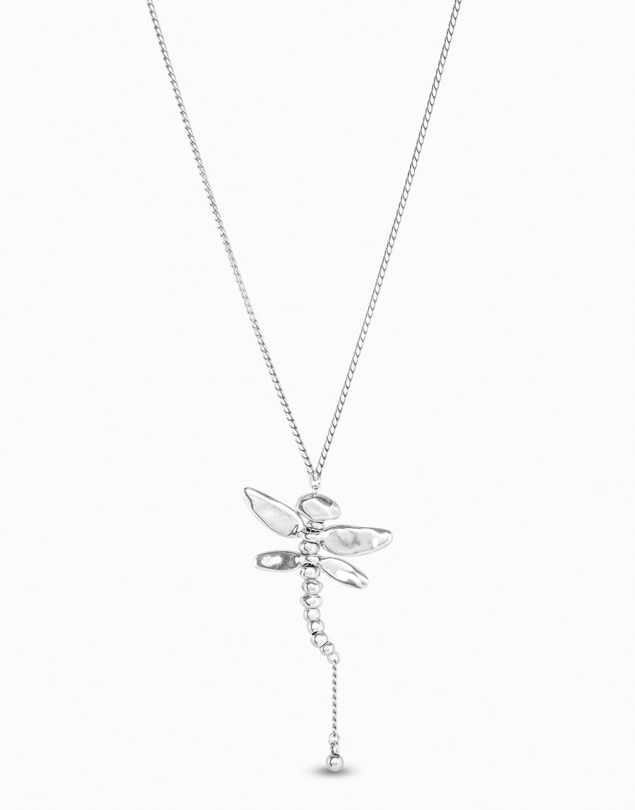 Silver Plated Long Fluid Dragonfly Necklace